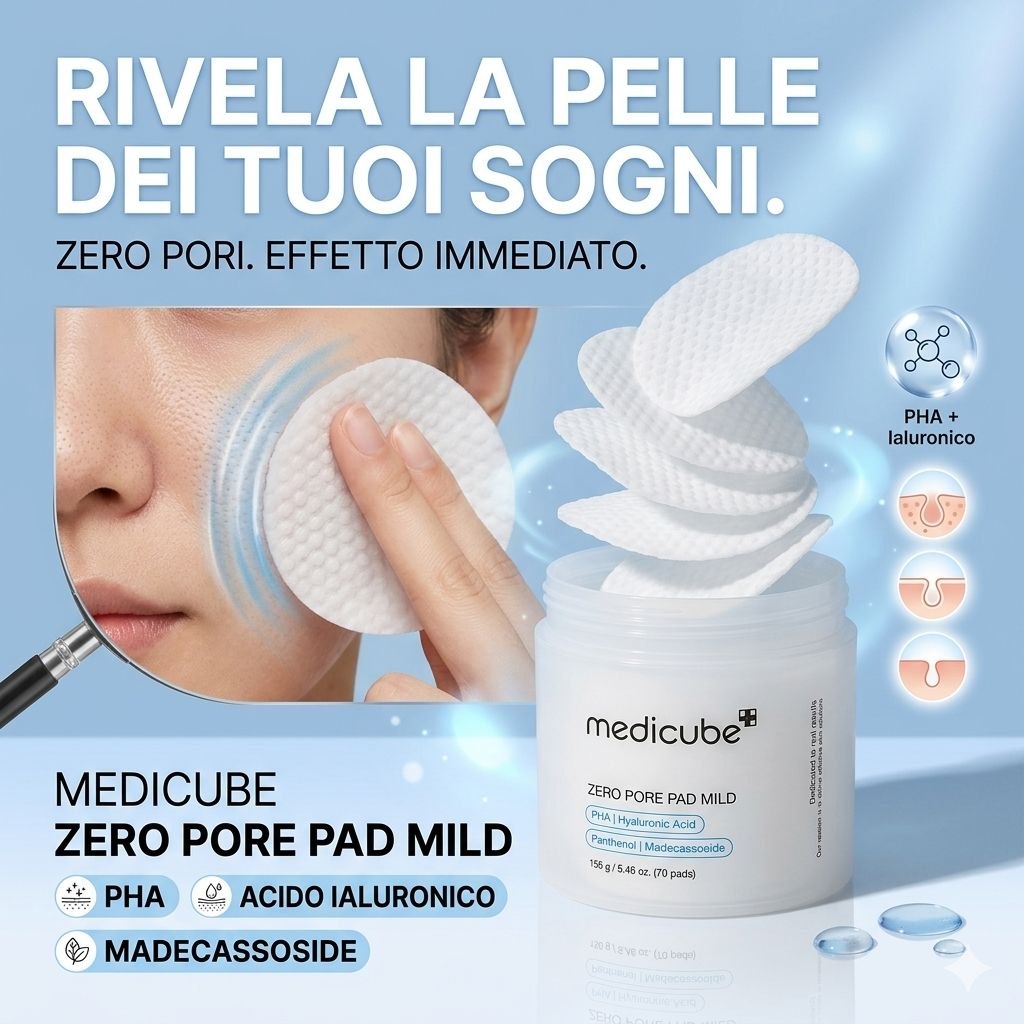 MEDICUBE Zero Pore Pad Mild - Pads Esfolianti con Acido Ialuronico 70 pz